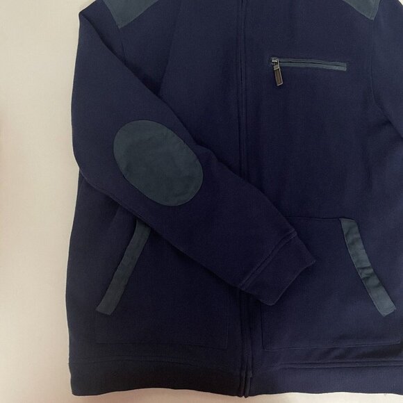 Tasso Elba Size M Mens Navy Blue Elbow Patch Faux-Suede Trim Knit Sweater Jacket - Picture 8 of 12